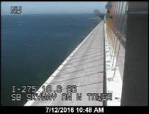 FHPTampa's tweet photo. Skyway: Both NB and SB closed.  Tanker on fire SB near top of bridge w/ 4000 gals of diesel fuel. https://t.co/tEWglocwDD
