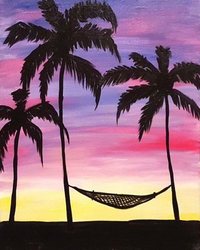 PaintNiteAlbany's tweet photo. July #featuredpainting: "Palm Beach Hammock" by #SoCal #artist Ashlee Merchant. >> https://t.co/YfCkuX7XCN https://t.co/k5UbS45SSD