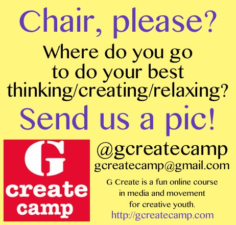 gcreatecamp's tweet image. Hey #creative Tech people! Help our kids summer creativity camp by tweeting us a quick pic of your chair #ITRTG