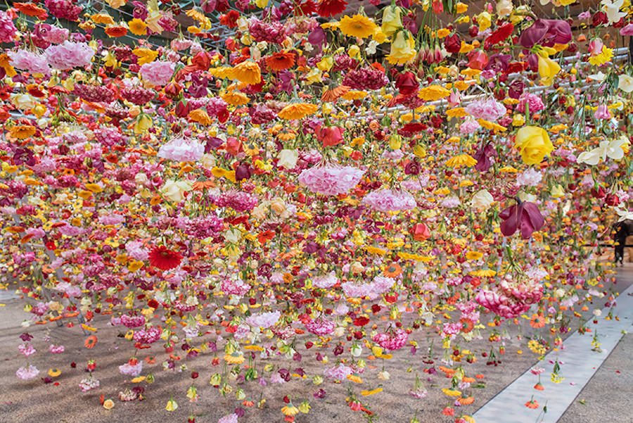 fubiz's tweet photo. Suspended Floral Spring Garden in Berlin https://t.co/GUTWfxY95e https://t.co/Mr7owcHIy0