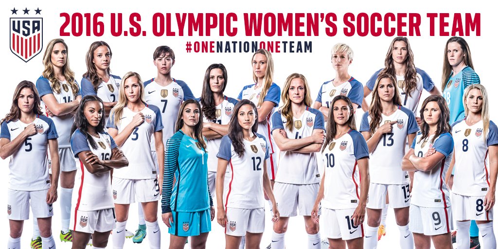 USWNT's tweet photo. Introducing your 2016 U.S. Olympic Women’s Soccer Team: https://t.co/Gsg5tcyBAu. #OneNationOneTeam #RoadToRio https://t.co/nK0avUpBuX