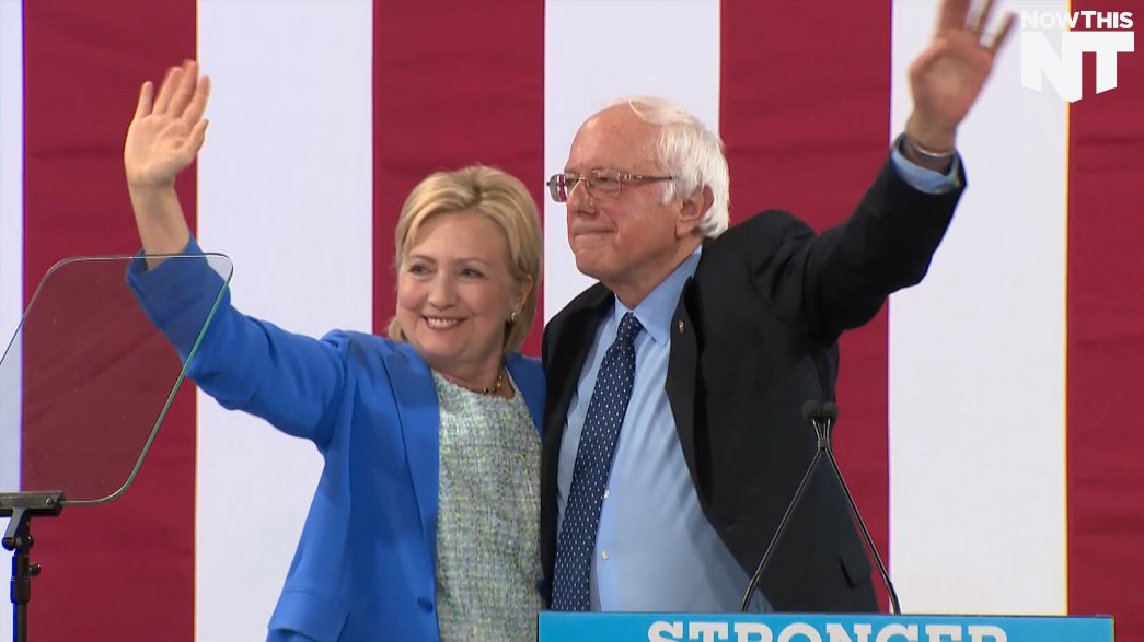 nowthisimpact's tweet photo. It's official: Bernie Sanders endorses Hillary Clinton https://t.co/FVWwT2oJEW