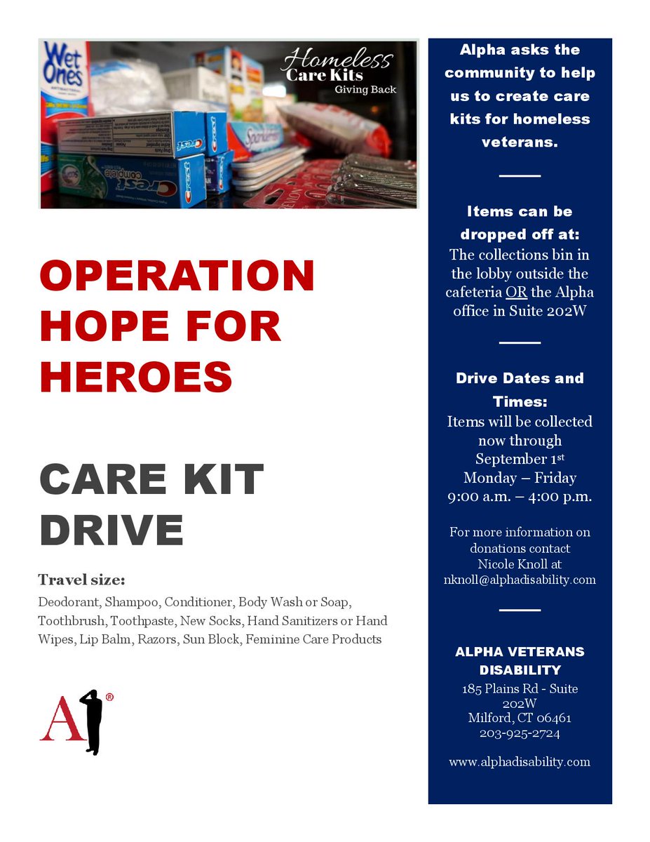 Alphadisability's tweet photo. Help us bring hope to our communities heroes with donations of travel size hygiene products! https://t.co/SCjHKJkrqt