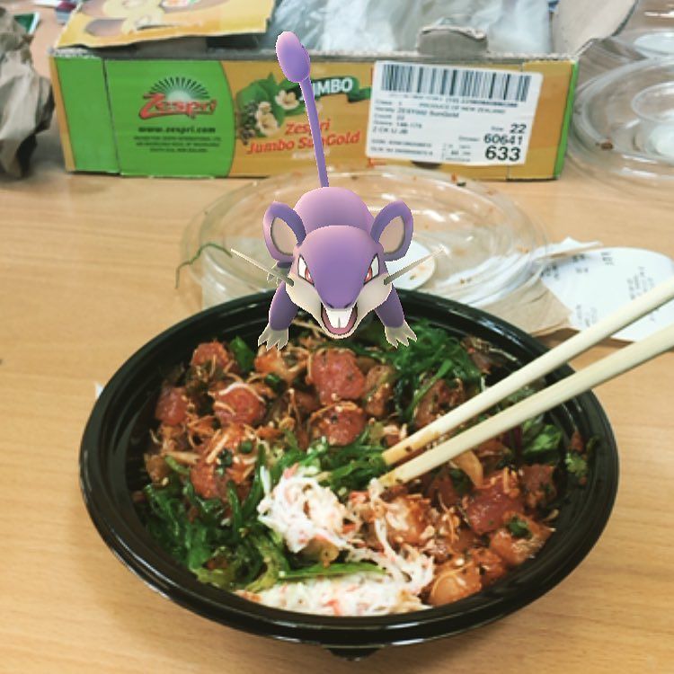 d_art's tweet photo. There's a Pokemon on my Poke Bowl! Better get my pokeball... #Twitter #pokemongo #referenc… https://t.co/6Zikut4ER1 https://t.co/K4nmAquj3N