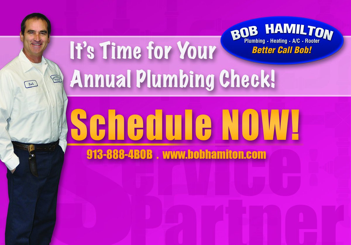 BobHamiltonPLB's tweet photo. Time for your annual plumbing check! Don't wait...Call 913-888-4BOB
#BetterCallBob #BobHamiltonPlumbing #Plumber #KC https://t.co/r4pCP6SF7X
