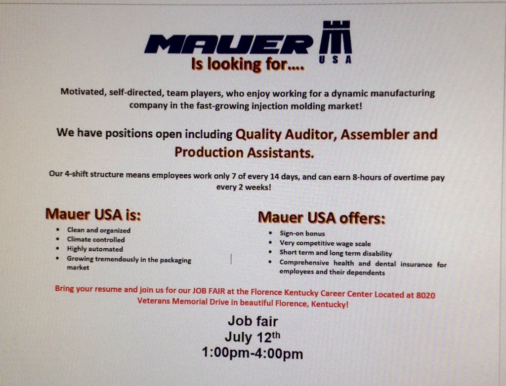 Job fair going on now at the Florence career Center! 
Come down and meet Mauer! 
Plus you get to see me:)