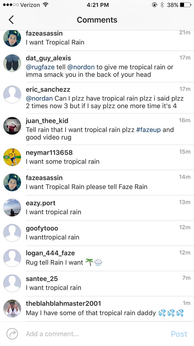 FaZeRug's tweet photo. @FaZe_Rain my comment section 😂 https://t.co/5ZUggCA76L