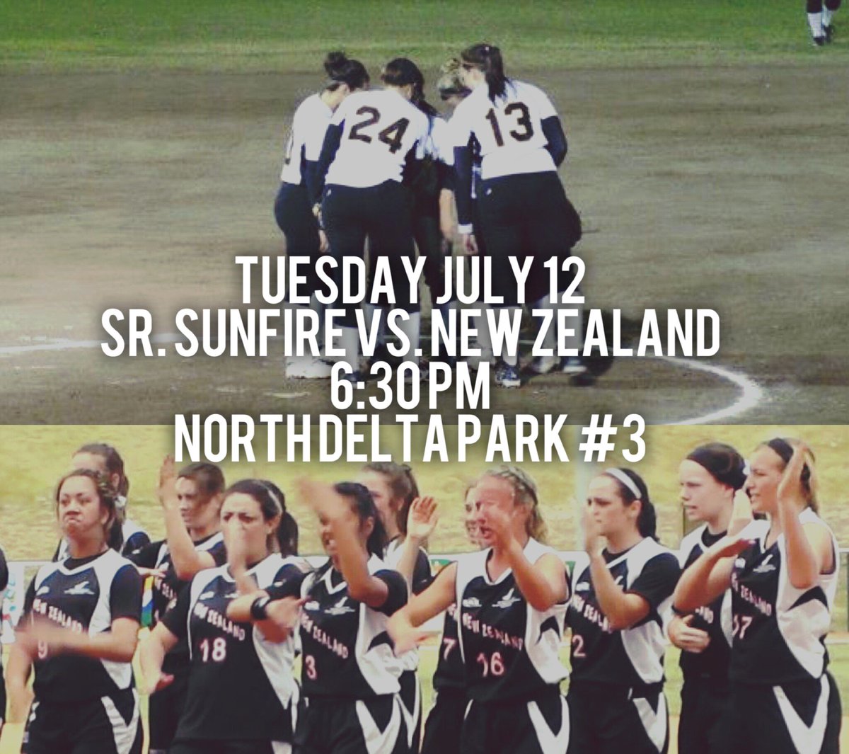 softballND's tweet photo. Don't forget! Senior Sunfire plays New Zealand at 6:30 and Ireland at 8:30 tonight! https://t.co/HRQDcR5ZXc