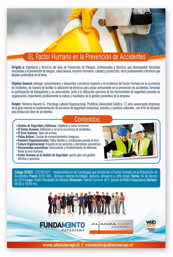 Últimos cupos! Certificación "Factor humano en la prevención de accidentes" lnkd.in/eBewkwh <a href="/DonDatos/">Publicidad Chile</a> RT
