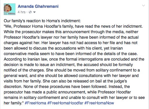 Our family reacts to #HomaHoodfar's indictment. #FreeHoma #FreeHomaHoodfar #FreeHomaNow