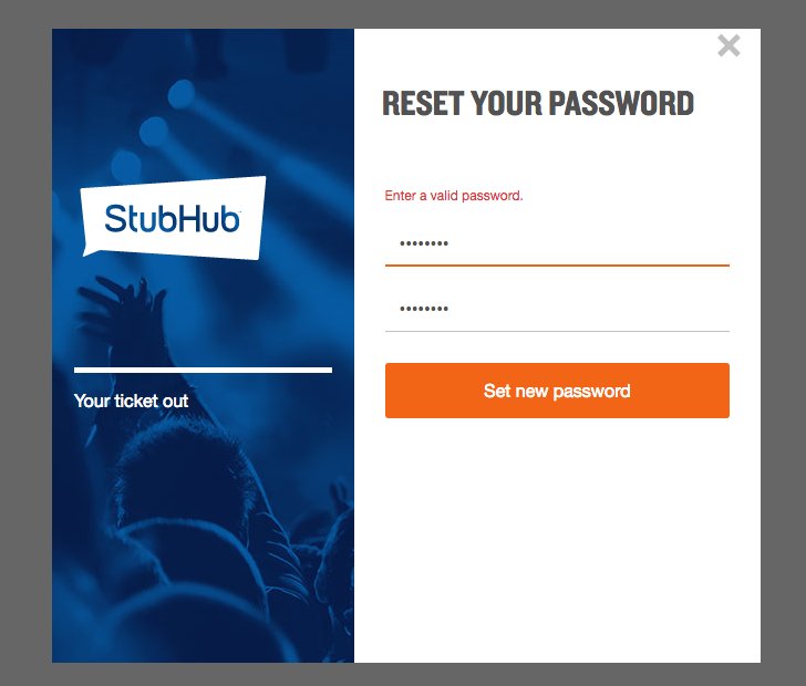 ShameOnUX's tweet photo. I would love to enter a “valid” password StubHub. But first you need to tell me what a valid password is, or how th… https://t.co/ip6Y4stPCr