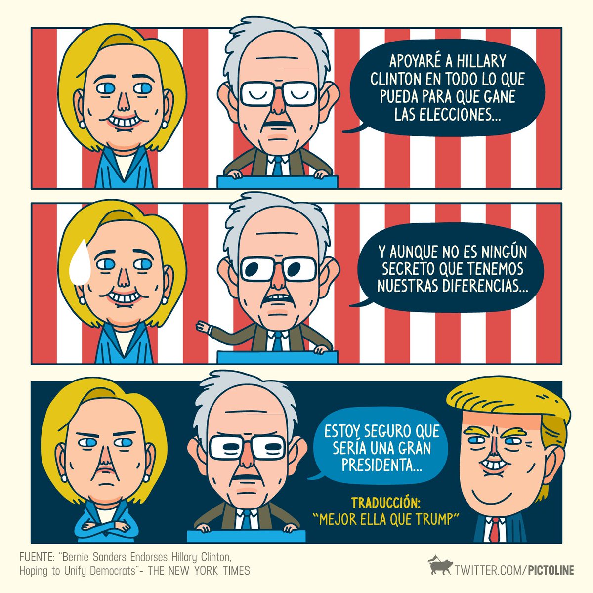 Bernie Sanders dijo que apoyará a Hillary Clinton en su campaña por la  presidencia de Estados Unidos. Traducción:, image size:1200x1200