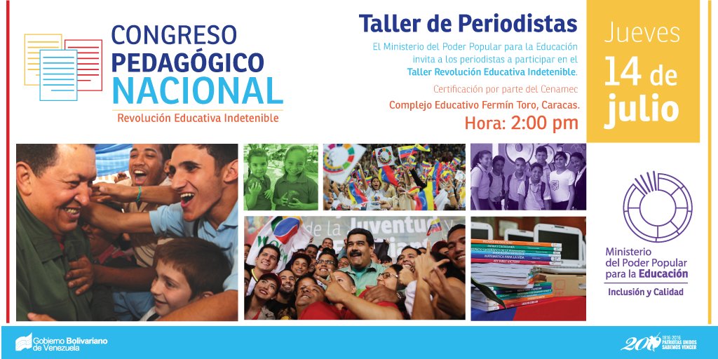 mineducacion_ve's tweet photo. Participa en el Taller "Revolución Educativa Indetenible" para Periodistas este 14 de julio en #Caracas https://t.co/c4aFZN51Pi