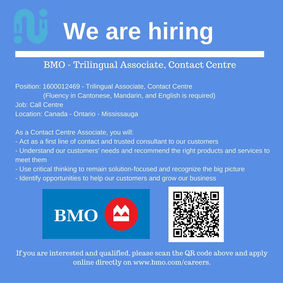 wearenetshaker's tweet photo. We are #hiring: @BMO - Triligular Associate - Contact Centre https://t.co/66BpDIoib2 https://t.co/mYzqiGEuVJ