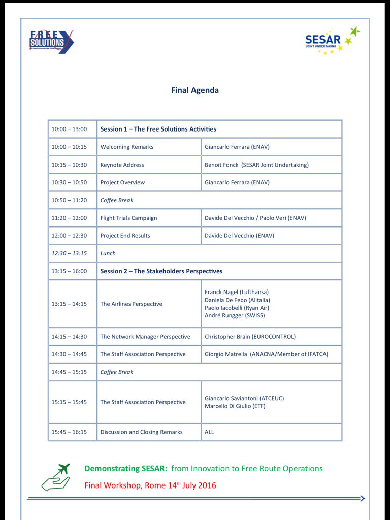 FREESolutions1's tweet photo. The Countdown begins! @SESAR_JU #FREESolutions Final Workshop @ENAVSpA is and less than a day away! R U ready? https://t.co/DS9ihFWK5T