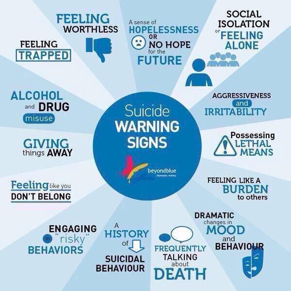 Know the warning signs for #suicide. Your intervention just may save a life. #StopSuicide <a href="/800273TALK/">The Lifeline</a> <a href="/TrevorProject/">The Trevor Project</a>