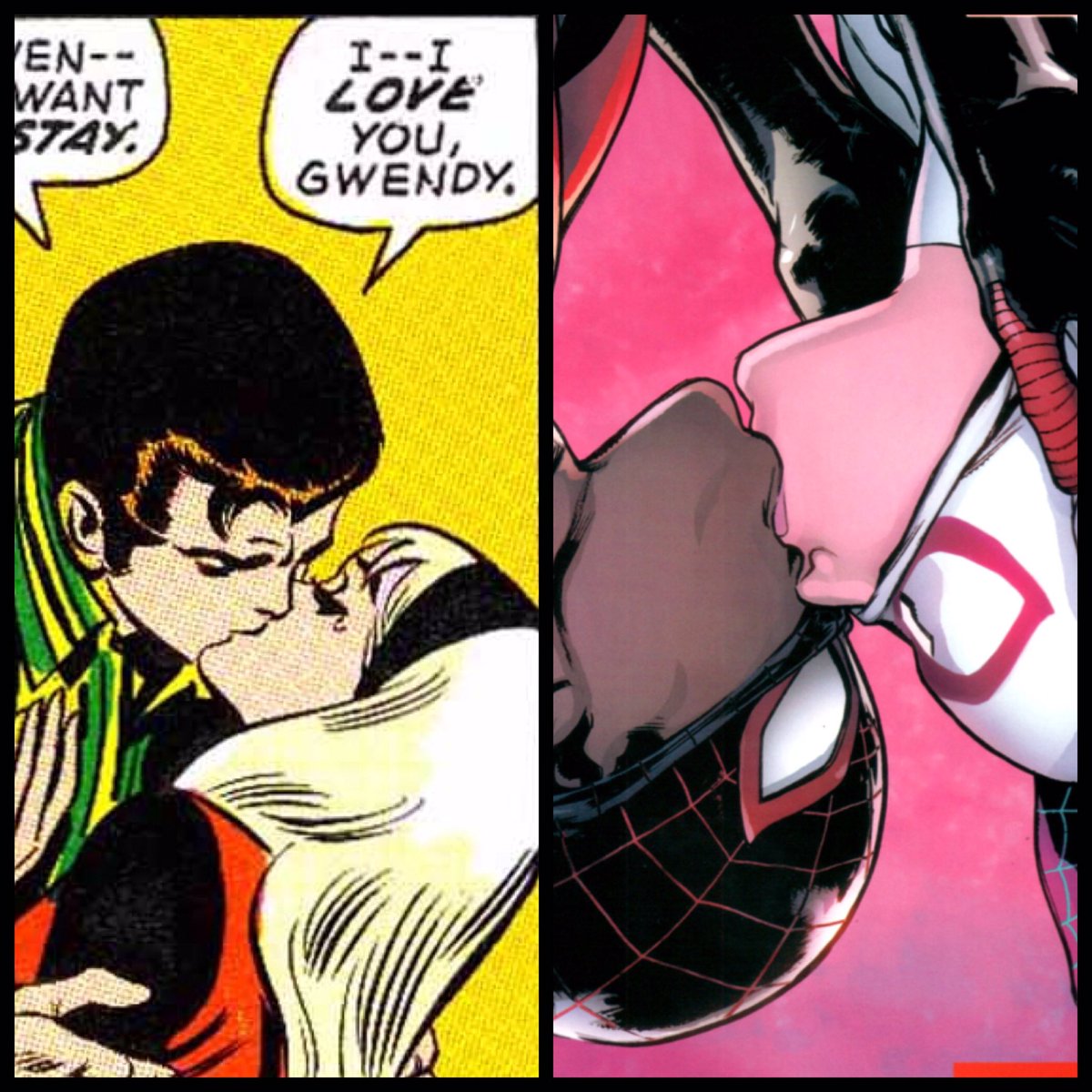 Hatziel's tweet photo. Miles getting the girl that Peter couldn't save. #spiderman #spidergwen #peterparker #gwenstacy #miles https://t.co/hzTzLNo97h