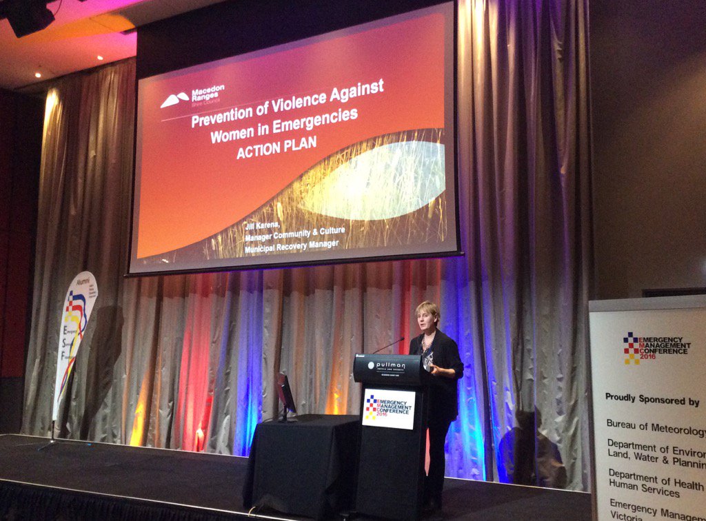 somalley3's tweet photo. Jill Karena showcasing the Macedon Ranges PVAW in Emergencies Action Plan @EMCConference @WHGNE @whinwomen #GADPod https://t.co/Lsok4rgsh3