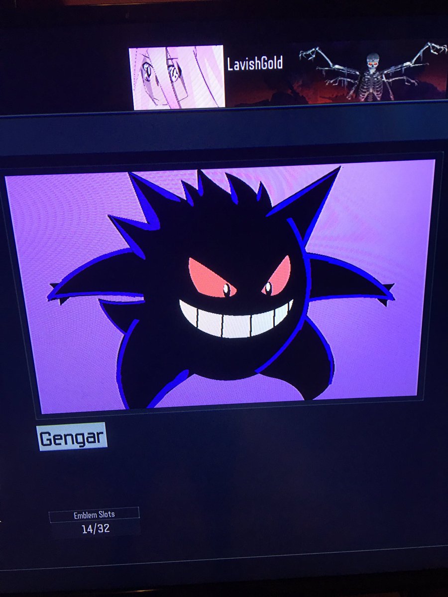 MiguelJuarezx's tweet photo. Haven't made any BO3 emblems in a brick but I made a quick Gengar in honor of all this Pokemon stuff. #CODArtist https://t.co/FBbBSM4Njs