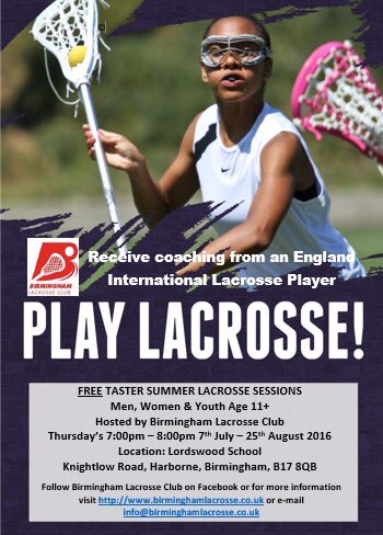 bhamlacrosse's tweet photo. Hi @LordswoodGirls @LBoysSchool @bournvillenews @Lifford_News - Pls RT free #lacrosse sessions #sportivate https://t.co/r0bcdbtuMs