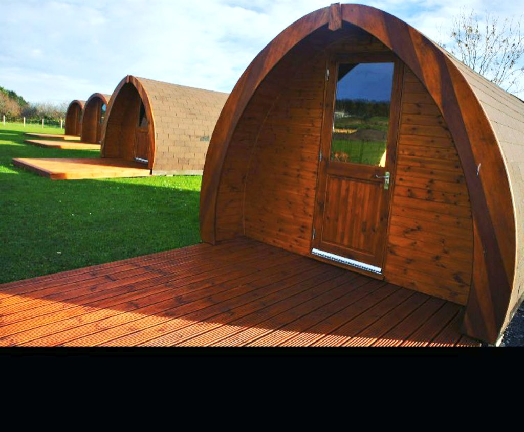 Our pods with felt shingle roofs and dark stain finish. #glamping #scotland manufactured in #kinross-shire