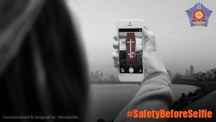 MumbaiPolice's tweet photo. Selfies Prohibited As No One Wants You Dead #SafetyBeforeSelfie https://t.co/8hb53Nxous
