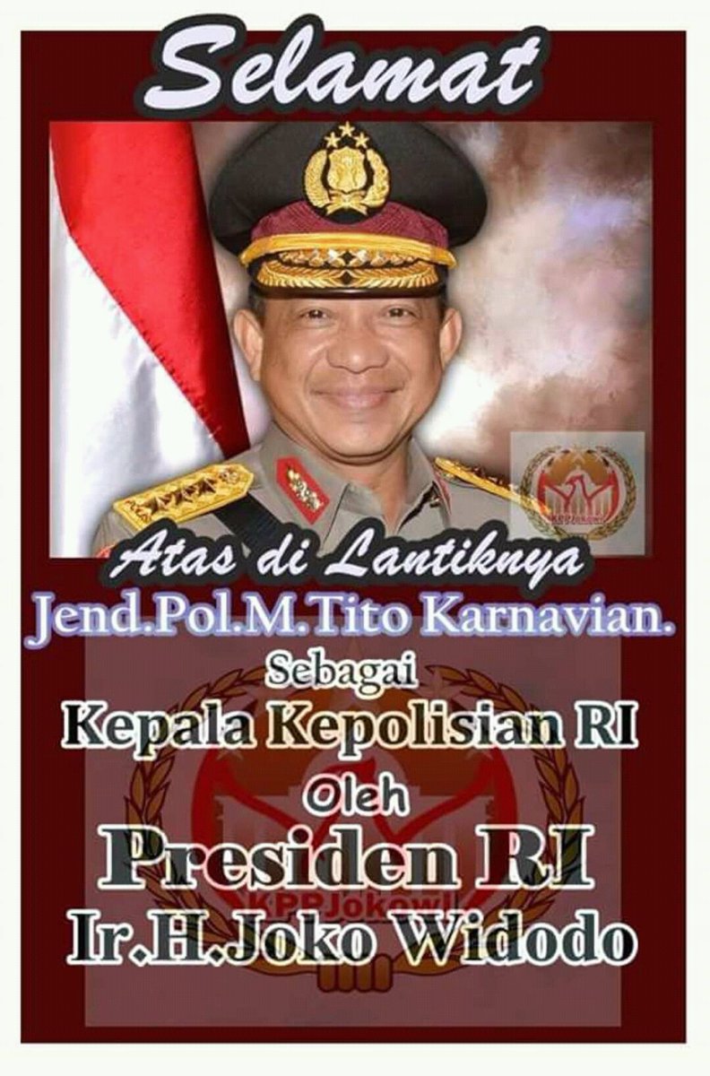 InfoHumasPolri's tweet photo. Selamat atas dilantiknya Komjen Tito Karnavian sebagai Kapolri.. semoga sukses sll jendral.. https://t.co/LjfnJHK5qn