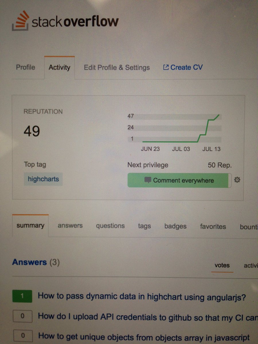 ThisIsTimChen's tweet photo. New hobby every morning...seeing if my stackoverflow reputation went up 😅 https://t.co/UsP6AsWSRu