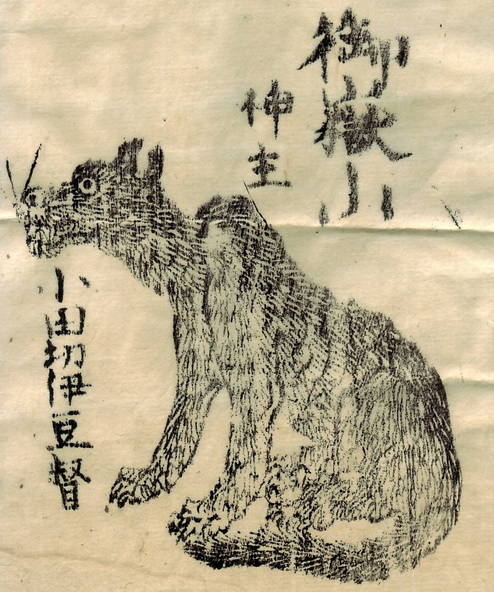 護符 地守神社 日本武尊 江戸期 木版画 狼信仰 狼 オオカミ 番犬
