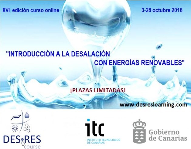 Y ya van 16 ediciones! Curso online “Introducción a la #Desalación con #Renovables” 3-28/OCT desreslearning.com