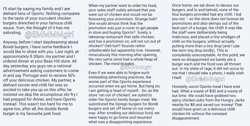 Tezzahlaykun's tweet photo. @oportoaustralia #complaint lodged using your website today. #AwaitingResponse #Oporto #Atrocity #WheresMyChilli 🐔 https://t.co/2W3hKzfXGM