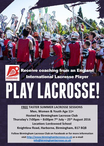 bhamlacrosse's tweet photo. Hi @BrumHour can pls we get a RT for our free #sportivate #lacrosse summer sessions? https://t.co/bDUG9kghbU