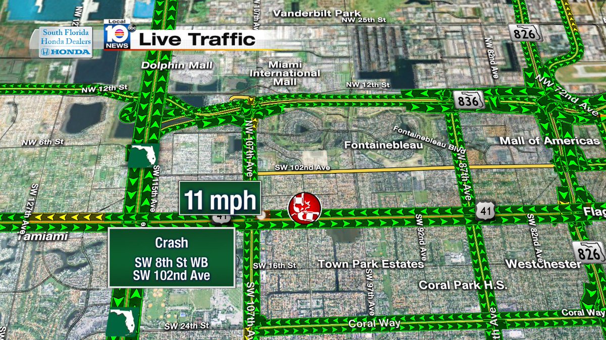 Crash on SW 8th St WB and SW 102nd AVE #TRAFFIC #MIAMI https://t.co/veHneLNfop