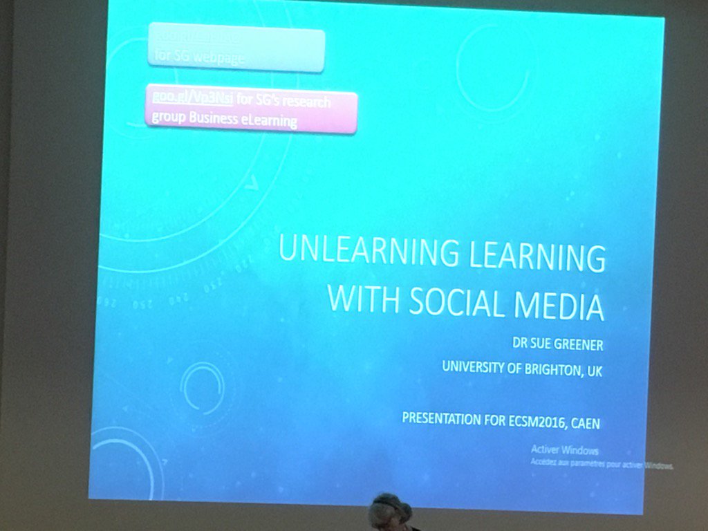 StefaniaManca's tweet photo. Great keynote talk by @suegonline at #ECSM16 about learning and unlearning in SM https://t.co/MghaFyM7dN