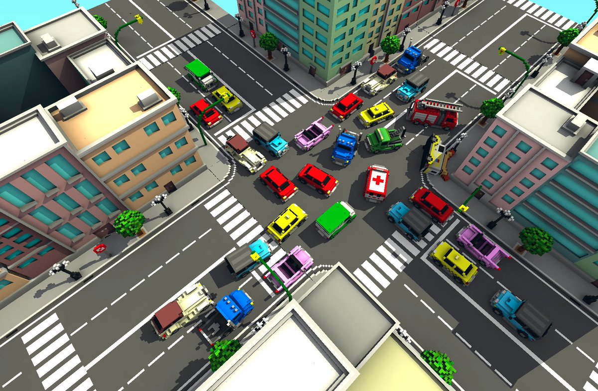xau44's tweet photo. Voxel City is taking shape! Visuals start to appeal me :) What do you think? #indiedev #gamedev https://t.co/woC8O4WOHT