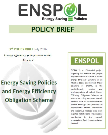 ENSPOL's tweet image. Energy efficiency policy mixes under Article 7! Read the ENSPOL 3rd Policy Brief goo.gl/RL00wc