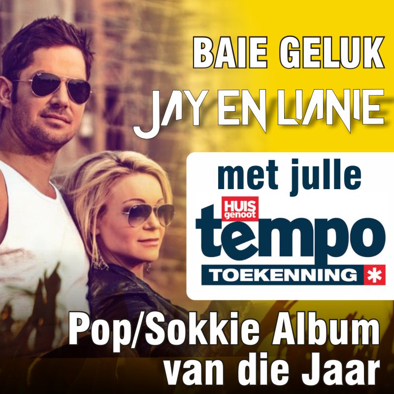 CO_Productions (@co_productions) on Twitter photo Baie geluk <a href="/Jay_du_Plessis/">🎼(J) (A) (Y)🎤</a> en <a href="/LianieMay/">Lianie May</a> met jul <a href="/huisgenoot/">Huisgenoot</a> Tempo vir Pop/Sokkie Album van die Jaar! #Tempos2016 Baie geluk <a href="/Jay_du_Plessis/">🎼(J) (A) (Y)🎤</a> en <a href="/LianieMay/">Lianie May</a> met jul <a href="/huisgenoot/">Huisgenoot</a> Tempo vir Pop/Sokkie Album van die Jaar! #Tempos2016
