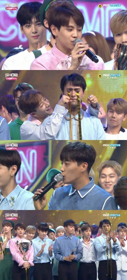 theseoulstory's tweet photo. Congrats to BEAST for winning #1 today on Show Champion! Great job guys~ 💕🎉 #Ribbon1stWin https://t.co/lAWXfUUyLa