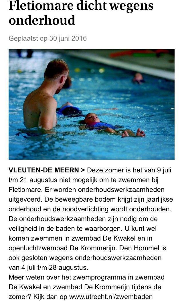 Het zwembad is een aantal weken gesloten, maar er zijn nog genoeg andere zwembaden waar je lekker kunt gaan zwemmen!