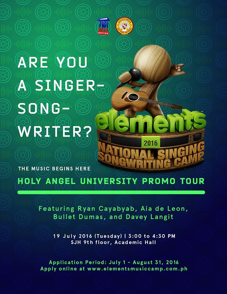 ryancayabyab's tweet photo. Elements Music Camp Promo in Holy Angels! Join us. I will be with @iamdaveylangit @bulletdumas and @AiadeLeon https://t.co/zY5fy0oRRh