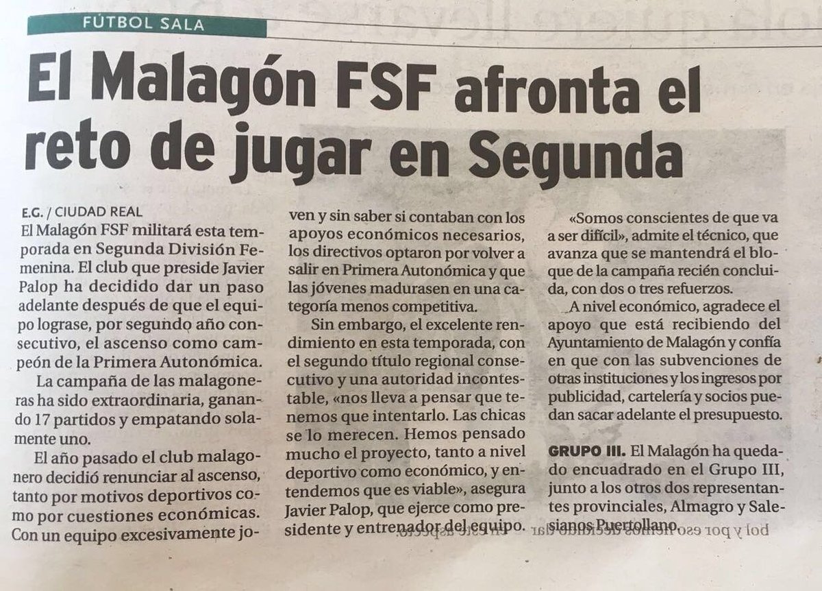 Ya es oficial. La próxima temporada el Malagón FSF jugará en Segunda División Nacional.