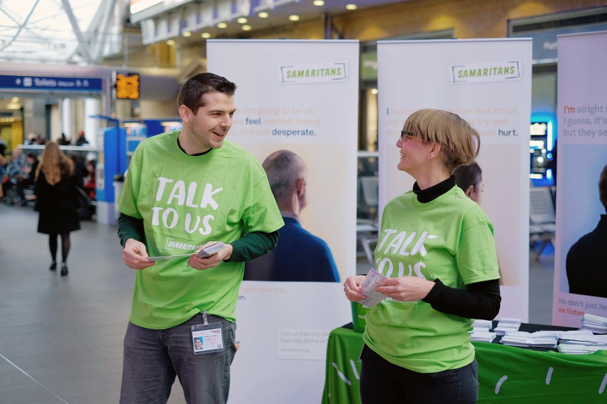 samaritans's tweet photo. Say hi @samaritans volunteers who'll be at stations tomorrow  asking people to #TalkToUs before things get too much https://t.co/kOP5NUmzgQ