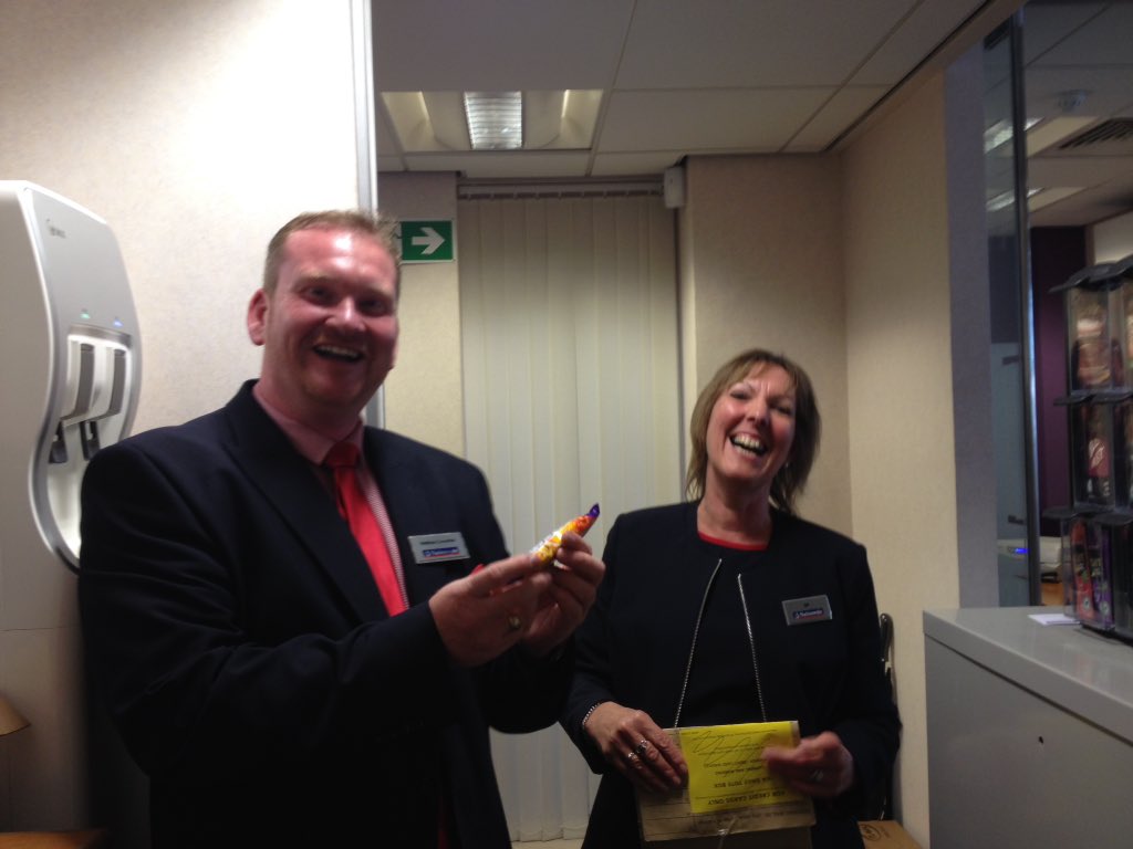 gumbrell67's tweet photo. @NBSEmployees#NBSWOW Gill surprising Matt with a choc bar following his act of customer kindness. https://t.co/fpBr7h0QUs