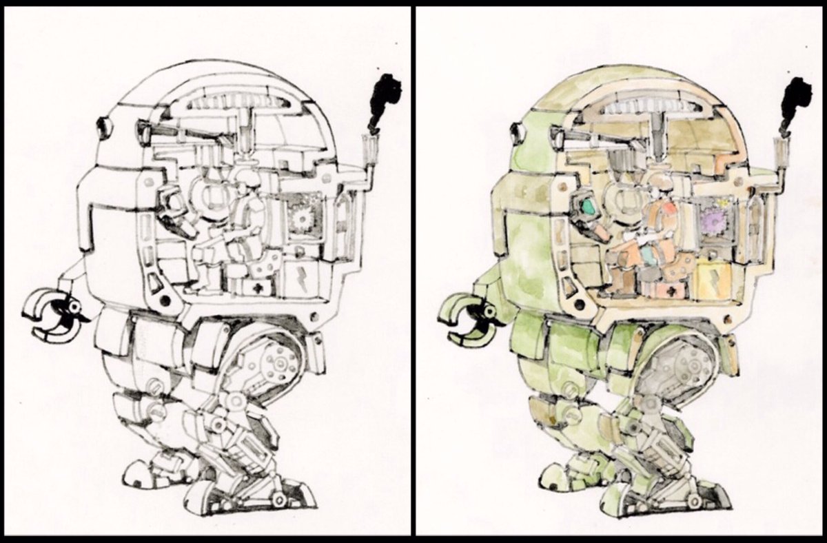 断面図　エロ漫画 4月くらいに刷ったロボットの断面図の版画。 右は水彩で着色したものです。 」とんかちしょうねんの漫画