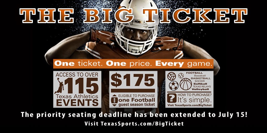 UTAustin2016's tweet image. Not yet graduated? Last chance 4 The Big Ticket priority seating! See all @TexasSports  win! TexasSports.com/BigTicket