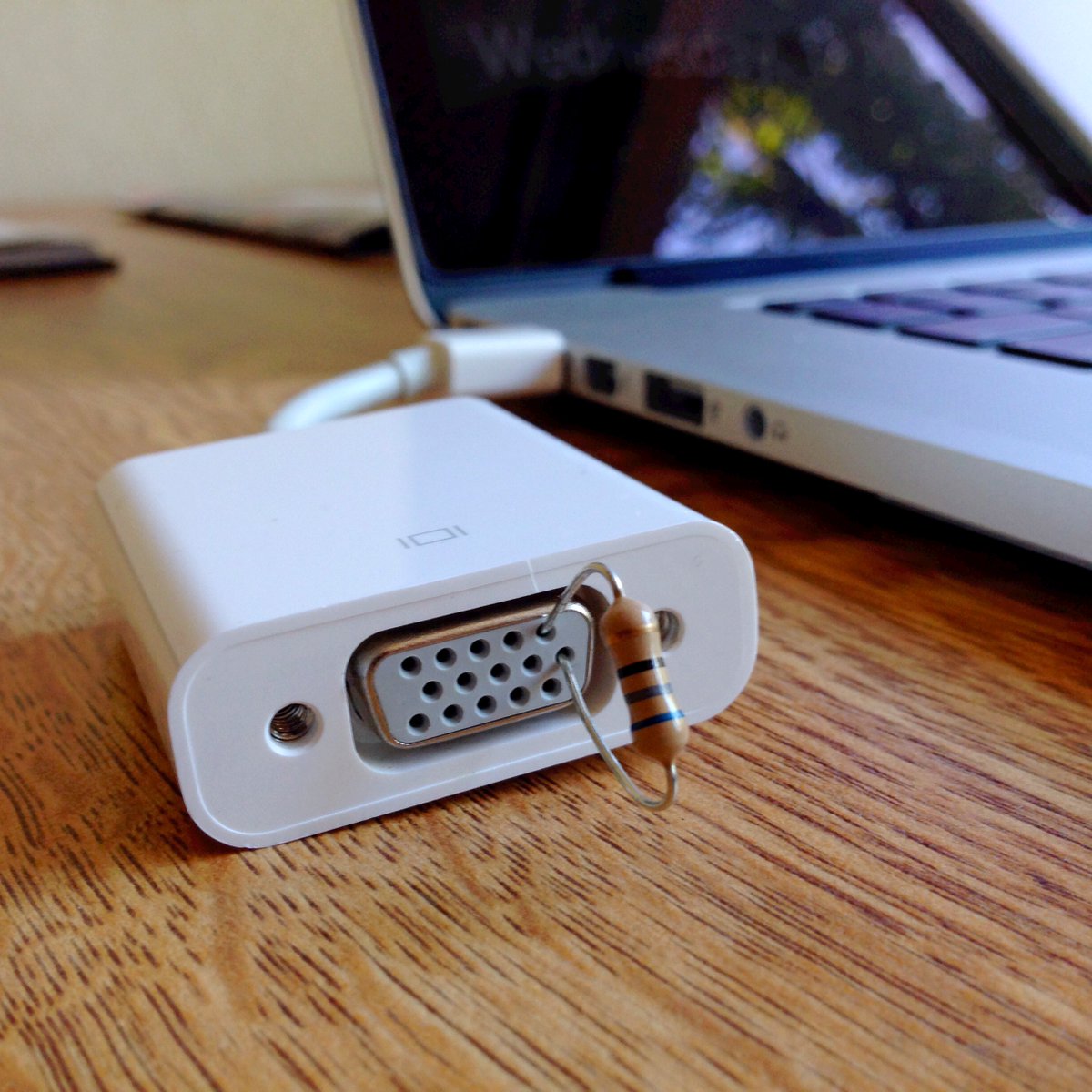 Macgyver a laptop into thinking there is a second monitor:
68 ohm resister across pin 1 and 6 on a VGA connector