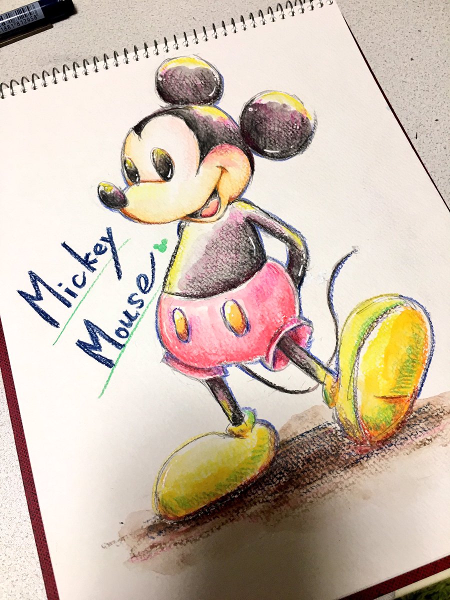 ぷろたん 平和よ来い A Twitteren ミッキーマウスだよ ハハッ ミッキー 色鉛筆 水彩色鉛筆 イラスト ディズニー