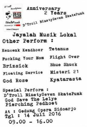 Up The Punx, Ini info HOAX punk
Jadwal manggung bulan juli hanya di tgl 30 at mojokerto dan 31 at kediri.