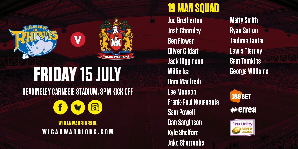 ICYMI here is our 19-man squad for Friday's <a href="/SuperLeague/">Betfred Super League</a> clash with <a href="/leedsrhinos/">Leeds Rhinos</a> 

wwrl.co/S3Qc7g