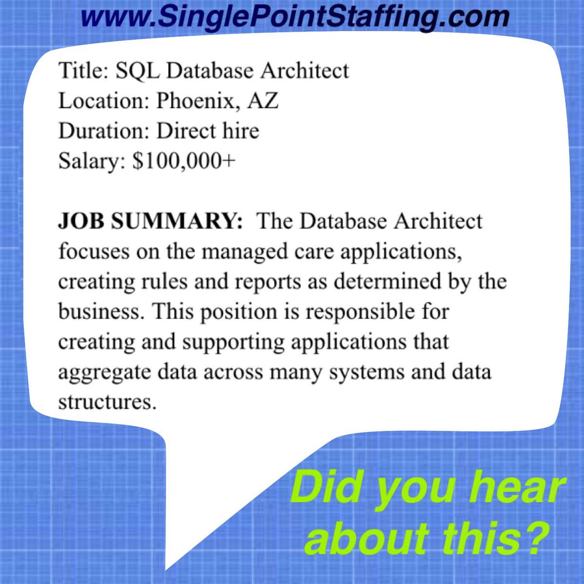 TheSinglePoint's tweet image. #SQL #DatabaseArchitect #job. #Caeer requires #SSIS #SAC #SSM #TCL #Query experience ow.ly/6Kdq3026wSI